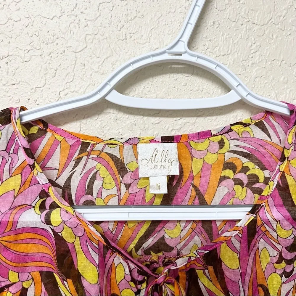 Milly Cabana Womens Cotton Colorful 70's Style Sheer Tie Cover Up Tunic Top Sz M - Picture 5 of 8
